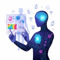 Humanoid robot analyzing medical data with digital interface Royalty Free Stock Photo