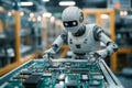 Humanoid robot assembling circuit board in advanced technology lab