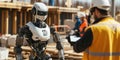 A humanoid robot assisting workers on a construction site, highlighting advancements in robotics, automation, and technology in