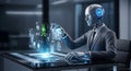 Humanoid Robot Business Professional Interactive Data Interface Digital Information AI Assistant Advanced Technology Workplace Royalty Free Stock Photo