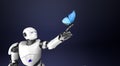 Humanoid robot with butterfly,3d render Royalty Free Stock Photo