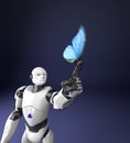 Humanoid robot with butterfly,3d render Royalty Free Stock Photo