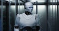 Humanoid robot checking servers in a data center