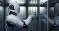 Humanoid robot checking servers in a data center