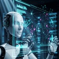 Humanoid Robot Analyzing Financial Data and Binary Code on Digital Screen Royalty Free Stock Photo