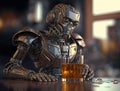 Humanoid robot enjoying whiskey in a bar. Generative AI