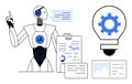 Artificial Intelligence Robot Analyzing Data and Presenting Insights with Lightbulb and Charts Royalty Free Stock Photo