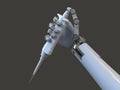 A humanoid robot hand holding microcentrifuge tube, conceptual 3D illustration