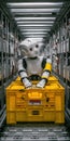 Humanoid robot working at automated warehouse operations Royalty Free Stock Photo