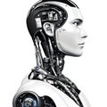 Humanoid robot head profile detailed mechanical components futuristic technology Royalty Free Stock Photo