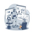 A humanoid robot interacts with a person seated in an office setting. The robot Royalty Free Stock Photo