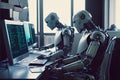 Humanoid robot office workers Royalty Free Stock Photo