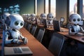 Humanoid robot office workers working on a laptop computer