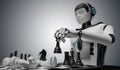 Humanoid robot is playing chess. Artificial intelligence concept. 3D rendered illustration. Royalty Free Stock Photo