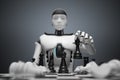 Humanoid robot is playing chess. Artificial intelligence concept. 3D rendered illustration. Royalty Free Stock Photo