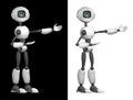 A humanoid robot points with his hands. Isolated on black and white background. Future concept with robotics and artificial