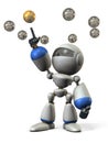 A humanoid robot that points to one of multiple spheres floating in the air. He makes the right decision.
