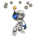 A humanoid robot that points to one of multiple spheres floating in the air. He makes the right decision.