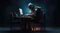 Humanoid robot programmer with computer. Generative AI Royalty Free Stock Photo