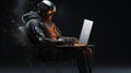 Humanoid robot programmer with computer. Generative AI Royalty Free Stock Photo