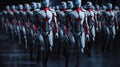 Humanoid robot programming on computer in modern office Royalty Free Stock Photo