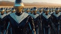 Humanoid robot programming on computer in modern office Royalty Free Stock Photo