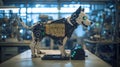 Humanoid robot programming on computer in modern office Royalty Free Stock Photo