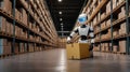 Humanoid robot programming on computer in modern office Royalty Free Stock Photo