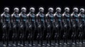 Humanoid robot programming on computer in modern office Royalty Free Stock Photo