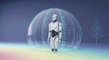 Humanoid robot protected by digital shield android Royalty Free Stock Photo