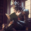 humanoid robot reads a book in the library Royalty Free Stock Photo