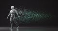AI Robot Disintegrating into Digital Particles on Dark Background Royalty Free Stock Photo