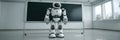 Advanced Educational Robot Stands in Modern Classroom Setting With Chalkboard in Background During Daylight Hours Royalty Free Stock Photo