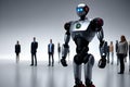 A humanoid robot standing among humans. Generative AI