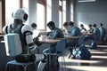 Humanoid robot studying with humans. Futuristic concept