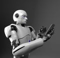 Humanoid robot with telephone,3d render