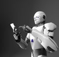 Humanoid robot with telephone,3d render