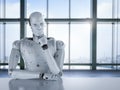 Humanoid robot thinking Royalty Free Stock Photo