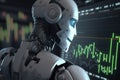 Humanoid robot using artificial intelligence to analyze stock market trading data. Generative AI Royalty Free Stock Photo