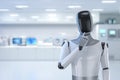 Humanoid robot in white futuristic laboratory