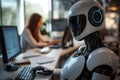 humanoid robot work in office with people . Royalty Free Stock Photo