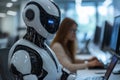 humanoid robot work in office with people . Royalty Free Stock Photo