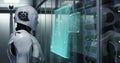 Humanoid robot working in a data center Royalty Free Stock Photo
