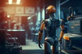 Humanoid robot working and manufacturing in an engineering business factory or in a science lab