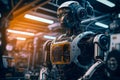 Humanoid robot working and manufacturing in an engineering business factory or in a science lab