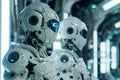 Humanoid robots army in futuristic setting, symbolizing advanced technology and automation