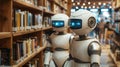 Humanoid robots assist in the futuristic library environment