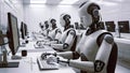 Humanoid robots code. Artificial intelligence developers. Royalty Free Stock Photo