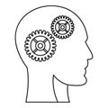 Humans brain with gearwheel icon, outline style