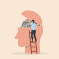Humans head silhouette with messy lines of thinks. Mental disorder icon. Vector illustration